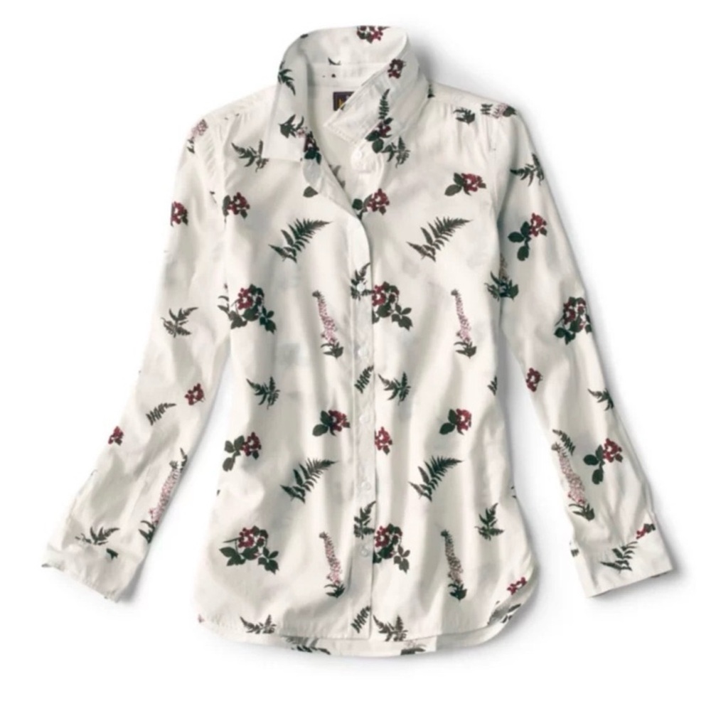 Barbour x Orvis Camille white botanic floral print button up blouse size 12